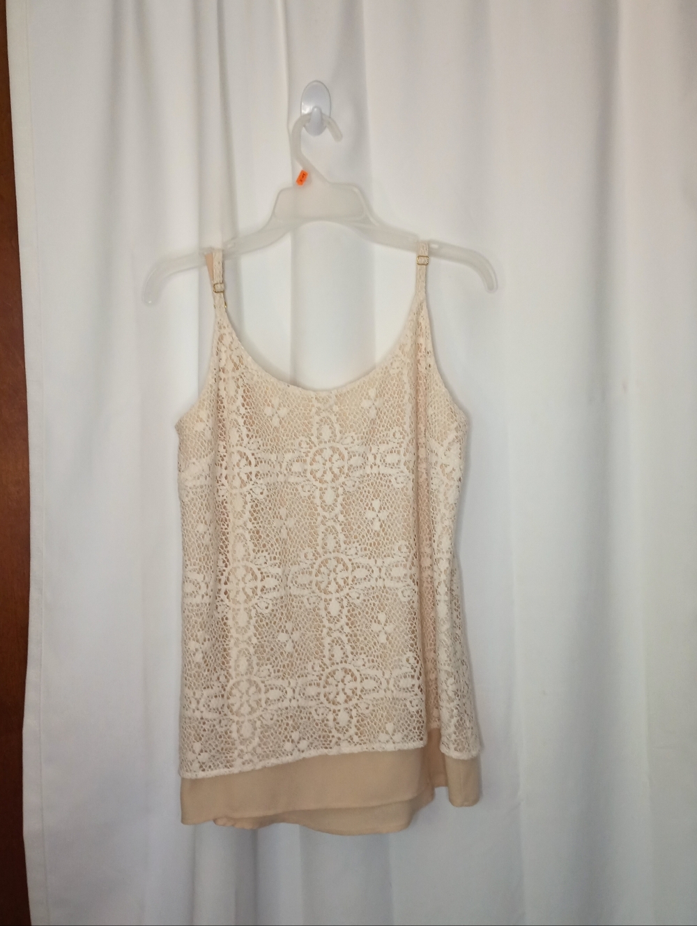 Cabi Crochet Lace Overlay Tank Top Medium Ivory Flowy Dainty Romantic Beach